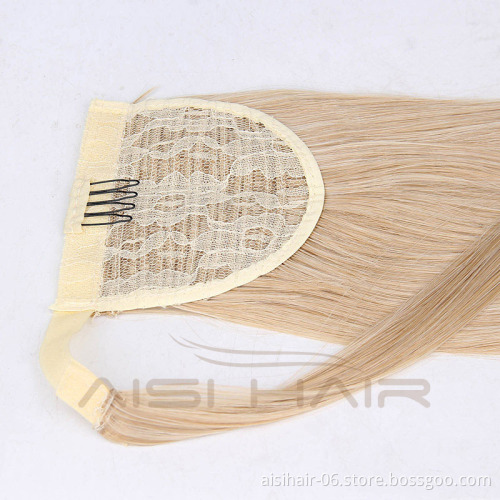 Aisi Hair Long Silky Straight Heat Resistant Fiber Synthetic Hair Piece Wrap Around Ponytail Extensions for Women